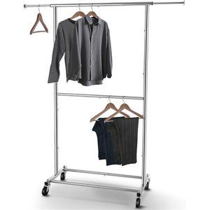Double Rod Clothing Garment Rack,Rolling Clothes Organizer on Wheels for Hanging
